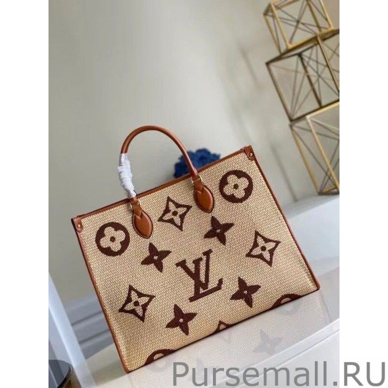 OnTheGo GM Bag In Raffia With Brown M57644
