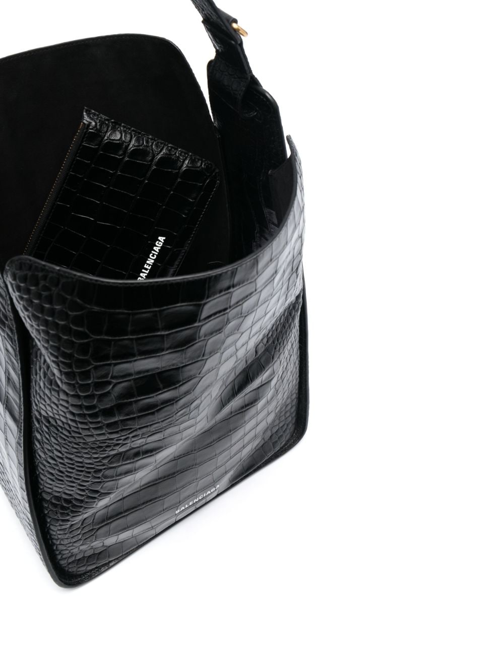 Ba*len*cia*ga xx flap crocodile embossed leather shoulder bag