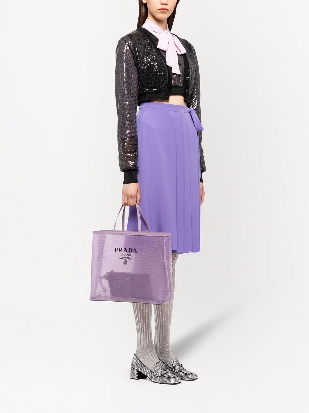 Pra*a sequinned logo-print mesh tote bag