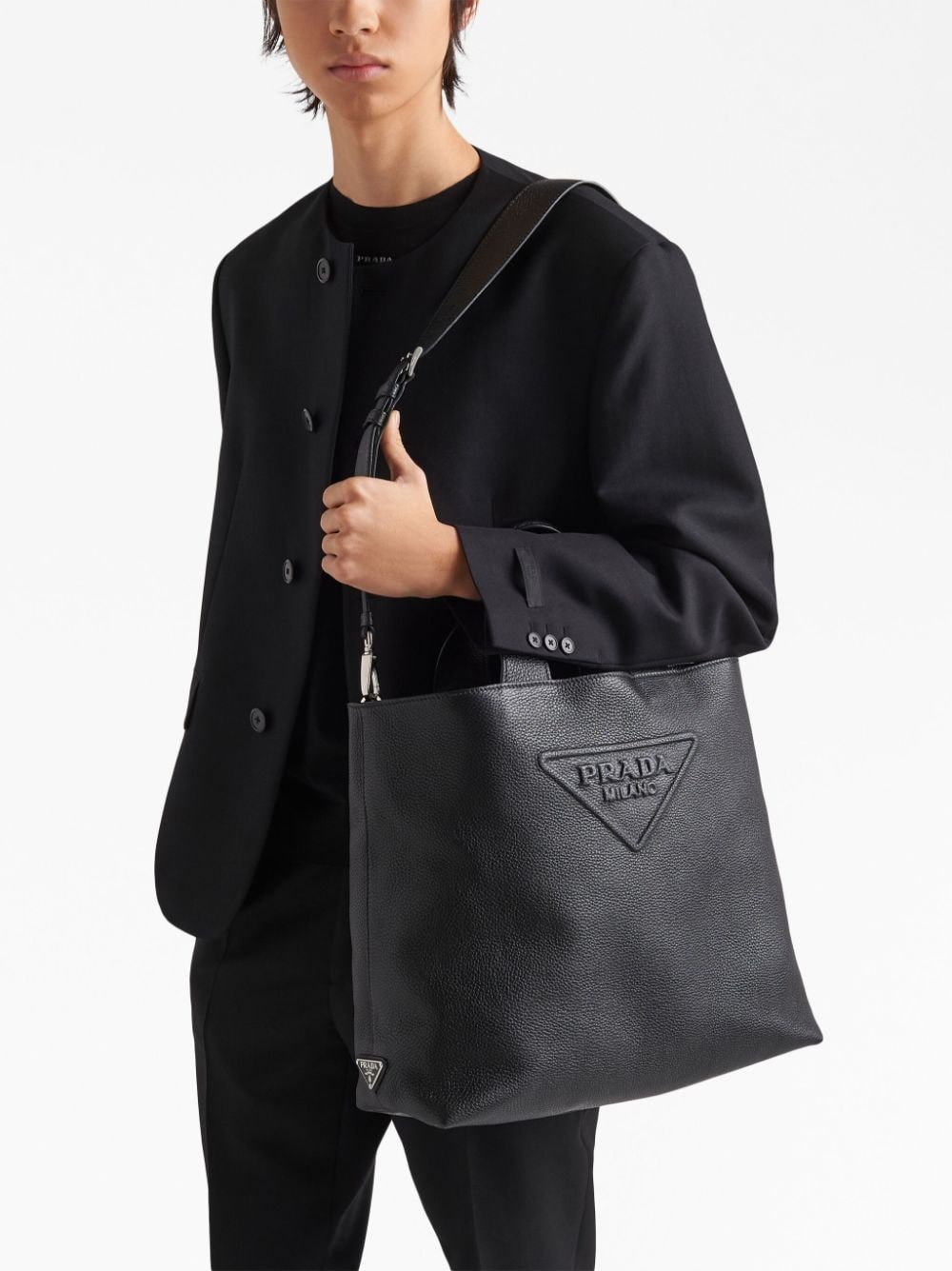 Pra*a logo-embossed leather tote bag