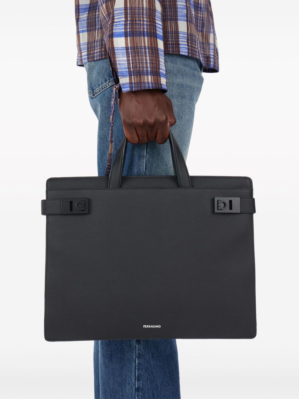 Ferragamo Gancini-buckle leather briefcase
