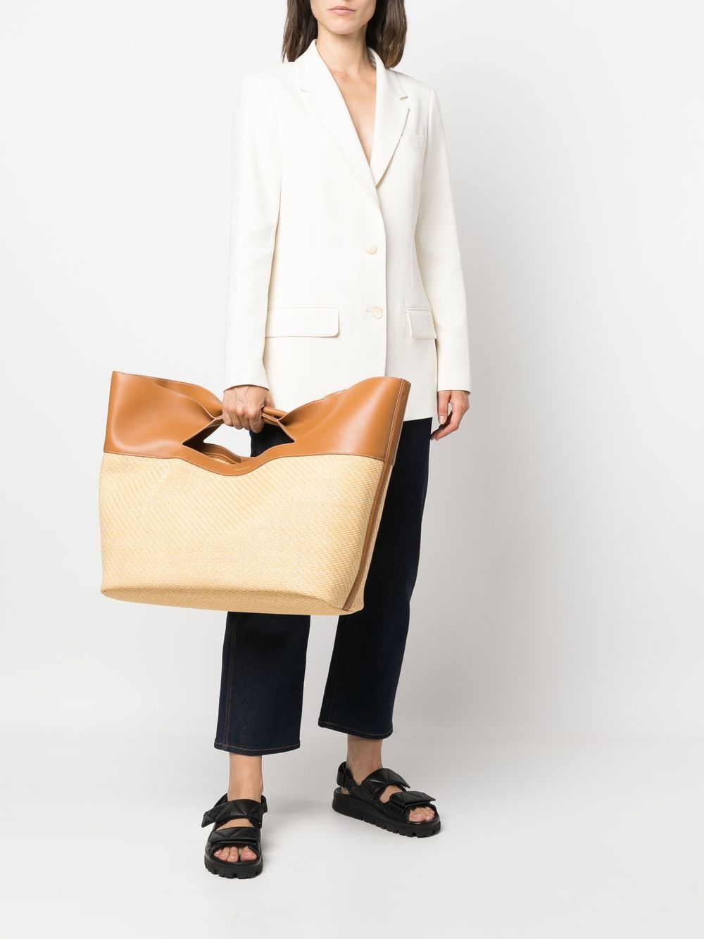 Alexander McQueen The Bow straw-woven tote bag