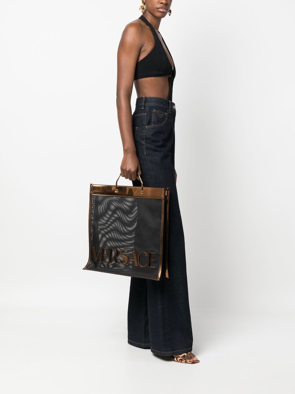 Versace logo-patch sheer tote