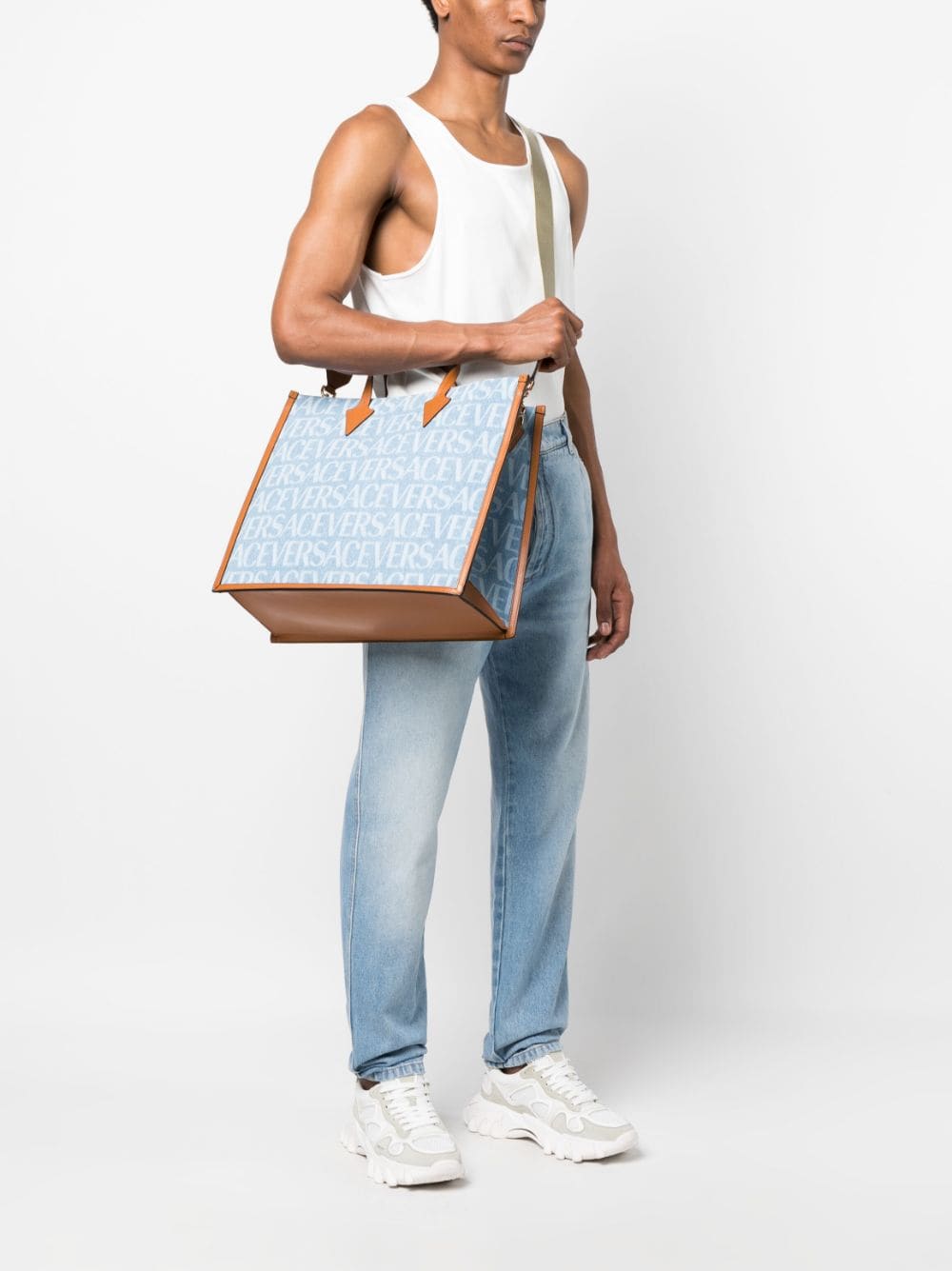 Versace Versace Allover-print denim tote bag
