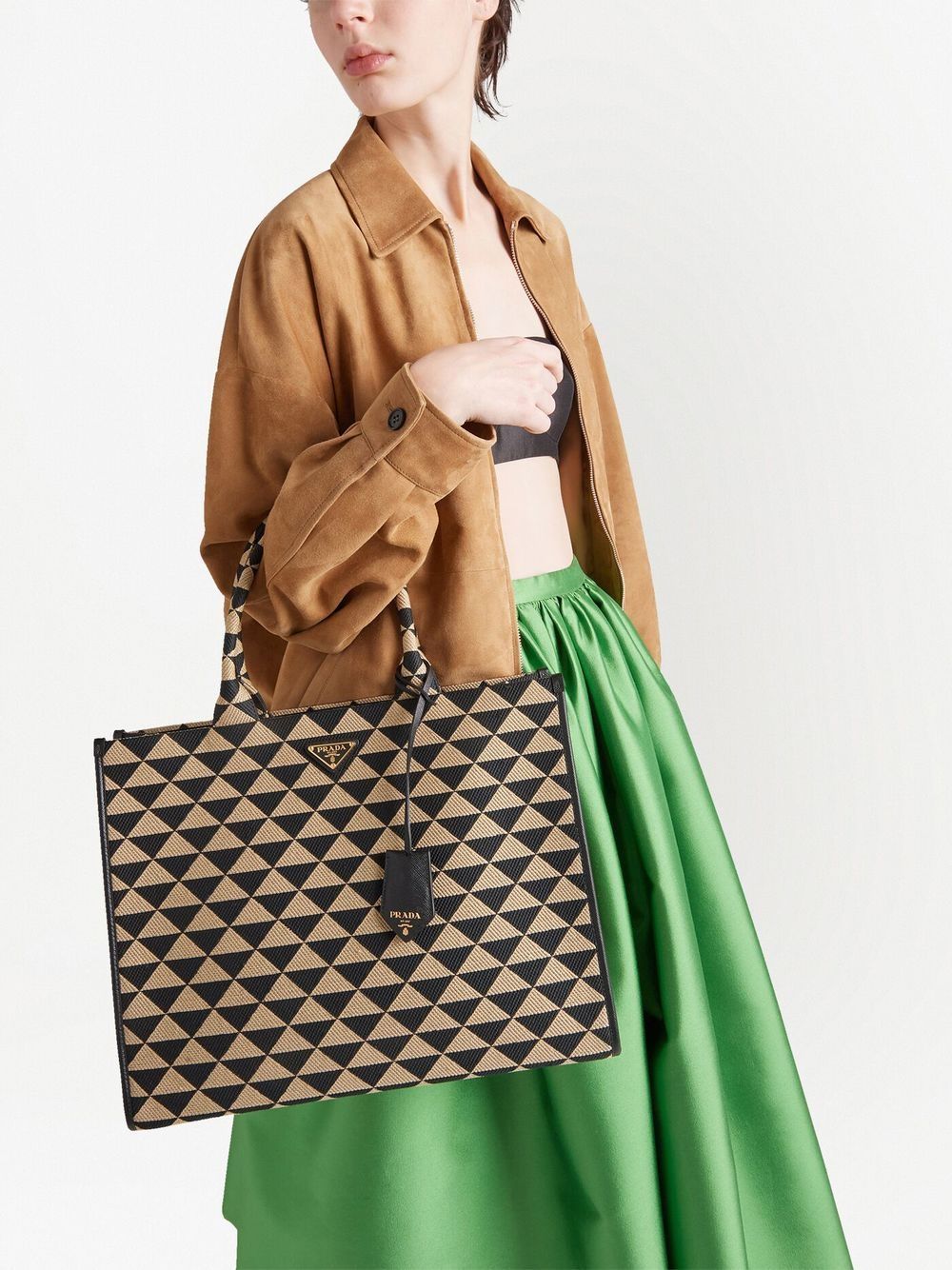 Pra*a large symbole embroidered tote bag