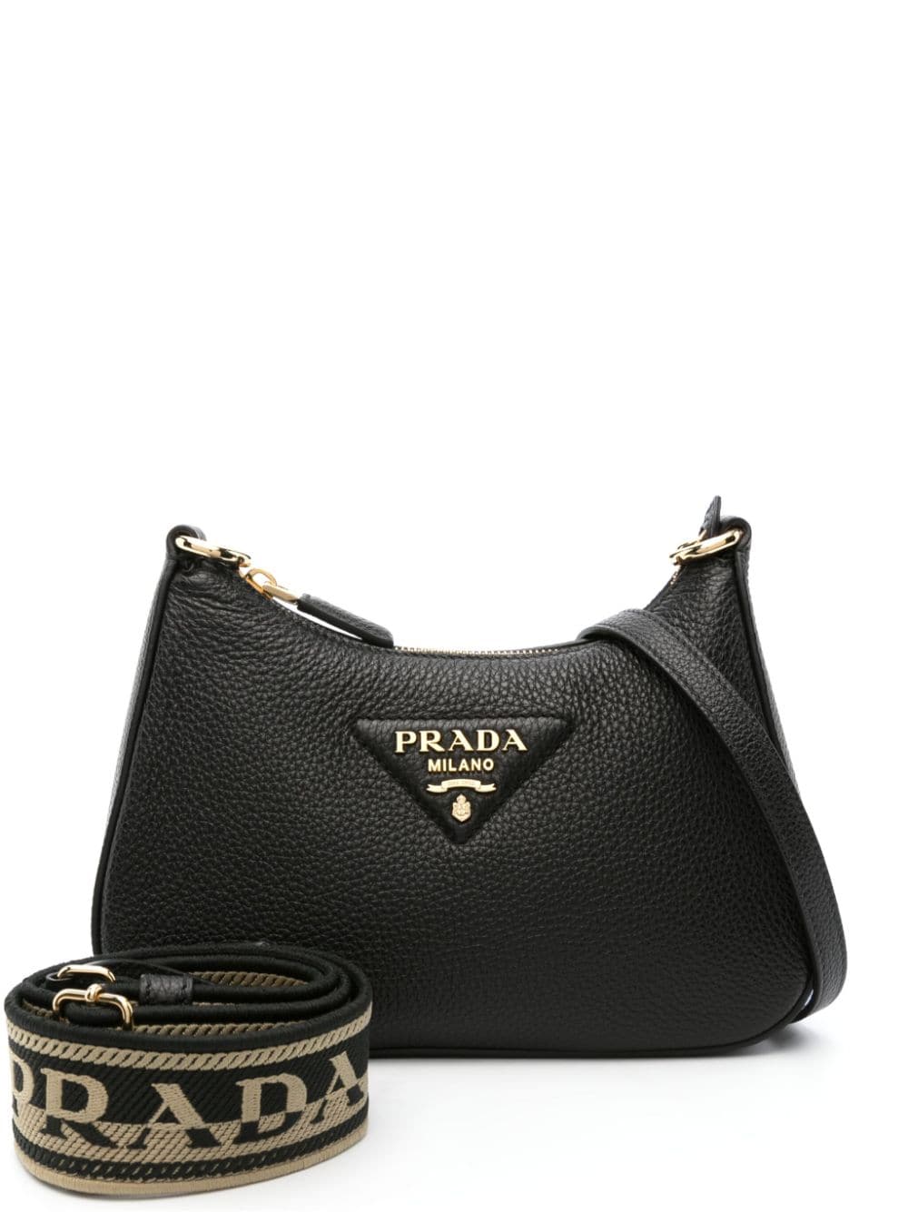 Pra*a enamel-triangle logo leather shoulder bag
